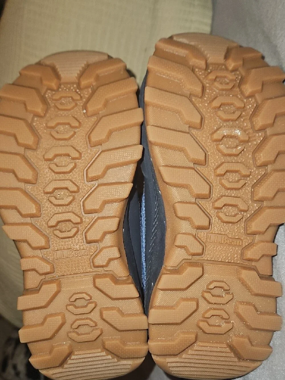 L.L. Bean Navy and Light Blue Kids Winter Boots with Faux Fur Cuff